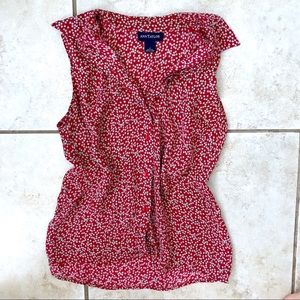 ANN TAYLOR 100% Silk Top | Rose Red Floral Blouse